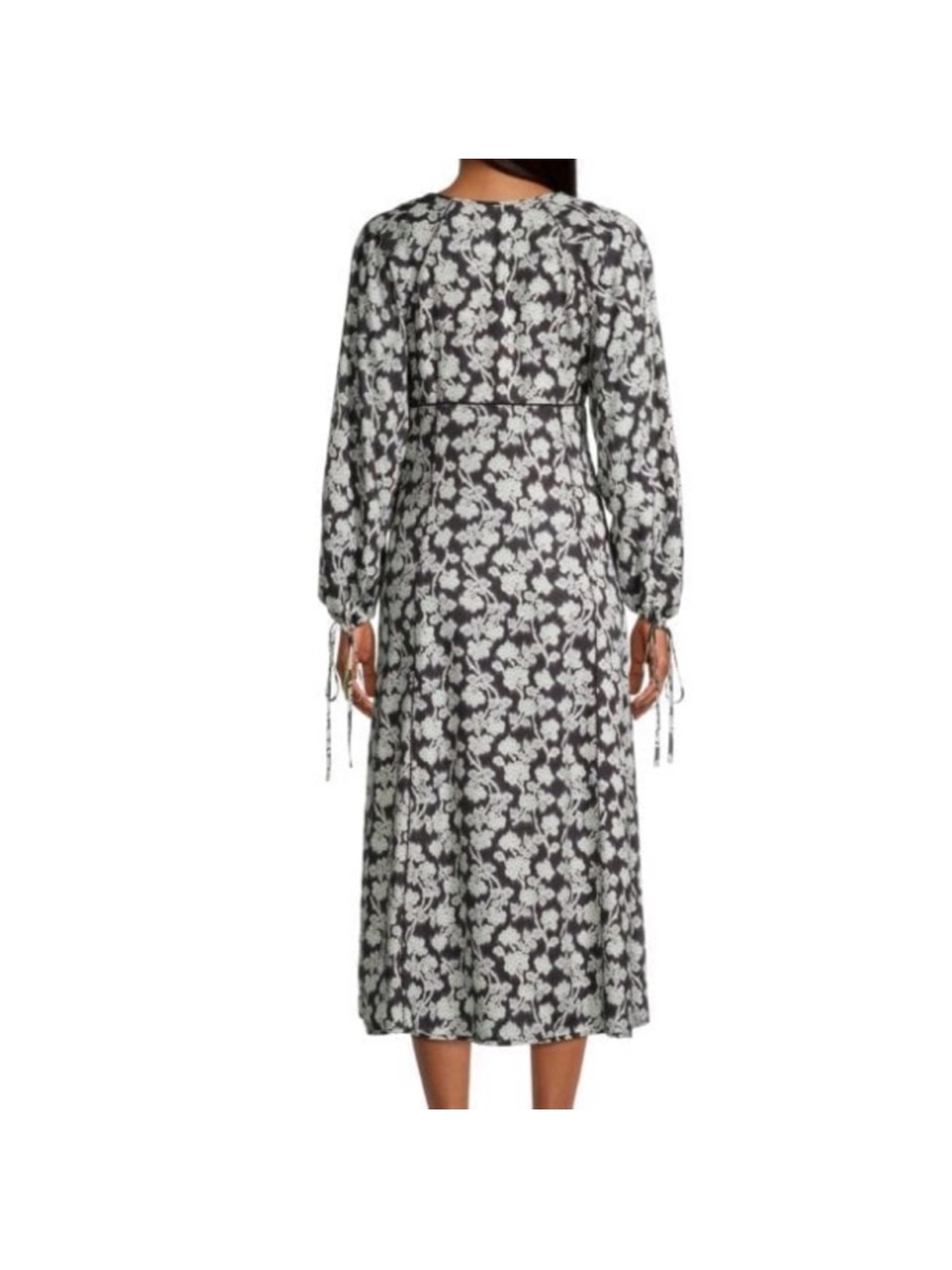 Rebecca Taylor Black & White Floral Long-Sleeve Midi Dress